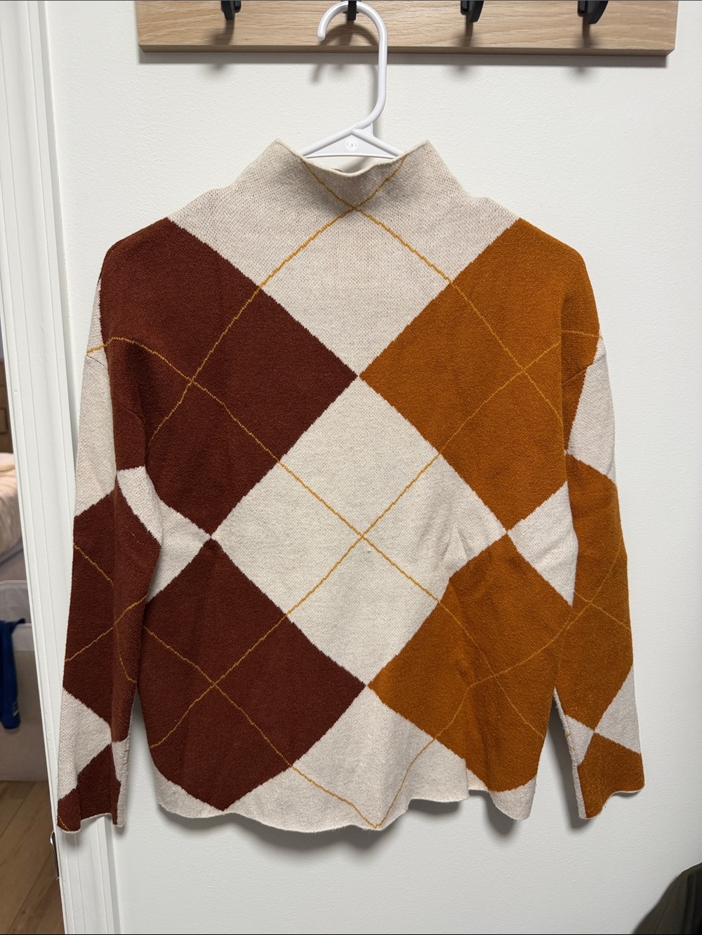 Rachel Zoe Argyle Turtleneck Sweater in Cream, Rust & Mustard